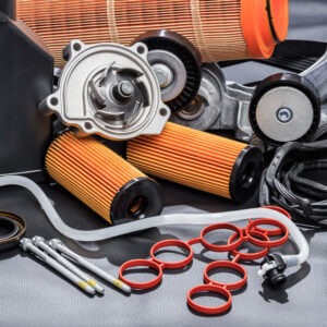 parts for scheduled car maintenance.Oil , air , fuel filter, Water pumps motor, belt car engine for car