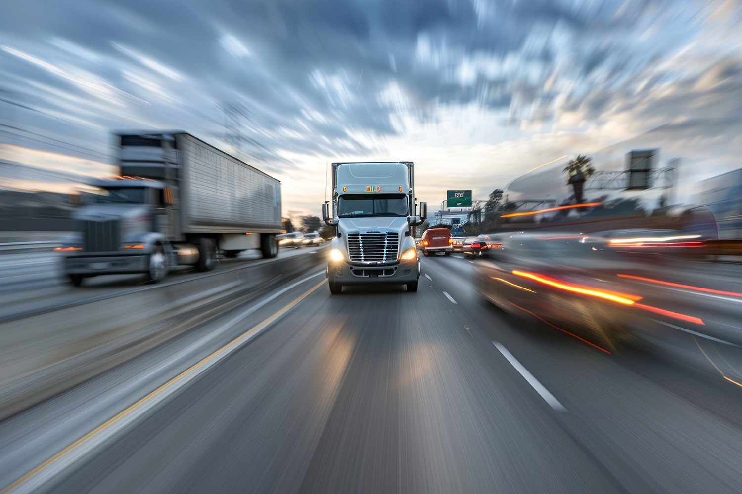 Truck on highway with motion blur